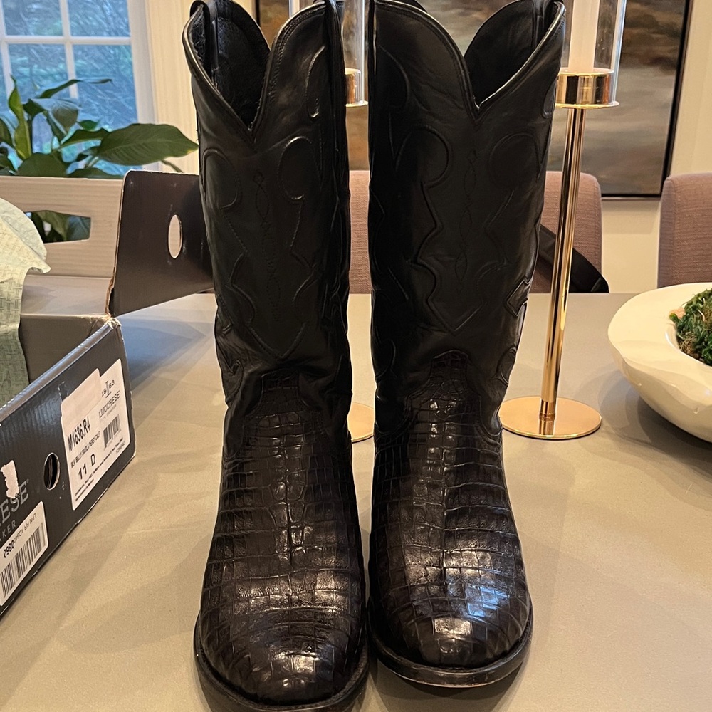 Lucchese Black Croc-Embossed Leather Western Boots